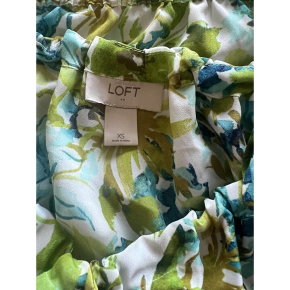 Ann Taylor Loft Shirt Womens XS Green Floral Elastic Scoop Neck Tie Sleeveless - Picture 6 of 9